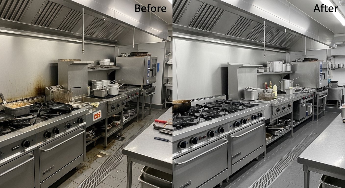 What Happens If You Fail a Fire Inspection? article image showing commercial kitchen compliance and cleaning